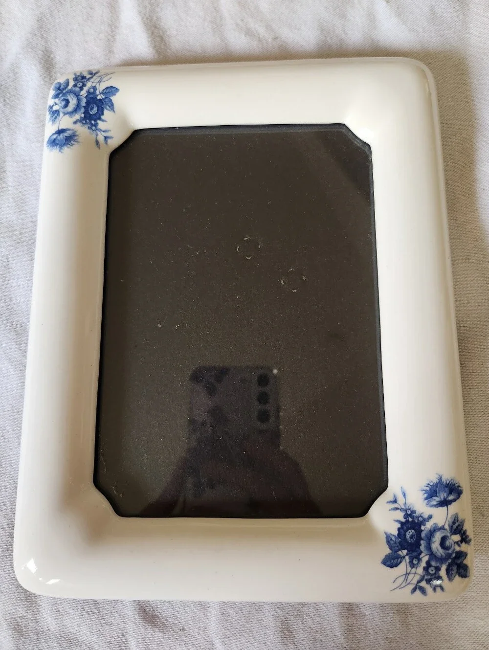 Vintage Blue White Floral Picture Frame Porcelain Look Cottage Grandmillennial